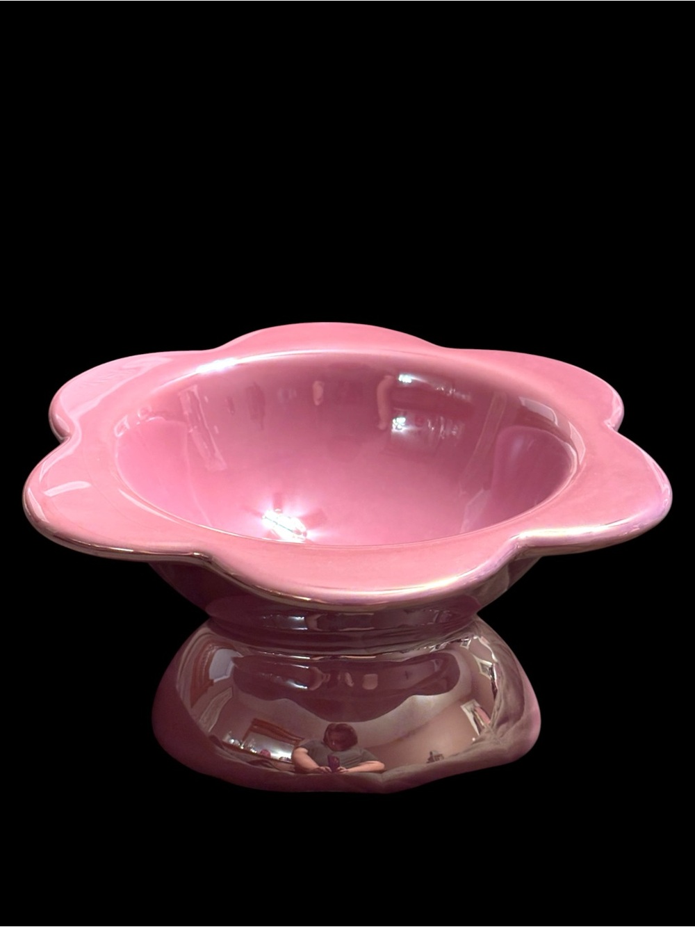 NWT•Iridescent Lavender Flower -Shaped Ceramic Pet Food/Water Bowl